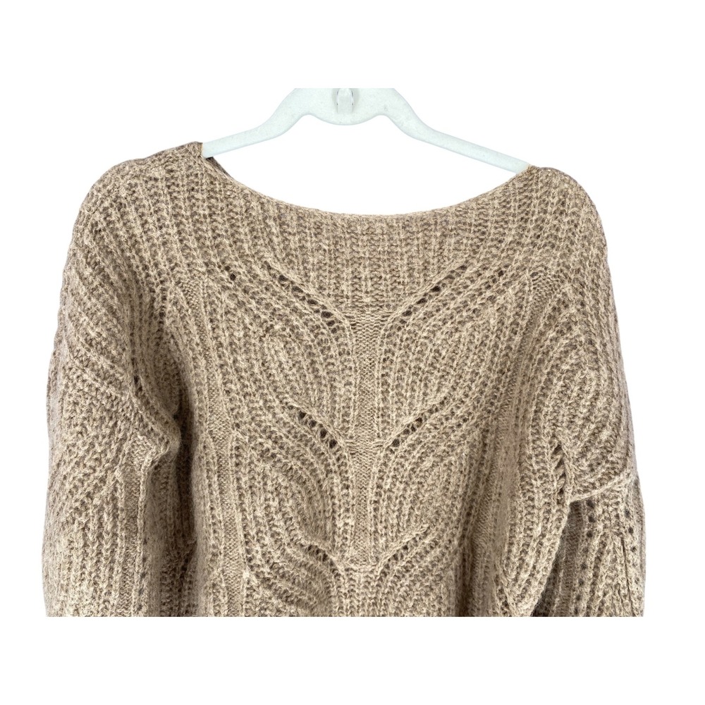 Sezane Gisele Sweater Small Camel Brown Kid Mohair Merino Wool Knit Chevron Rib - Picture 5 of 9